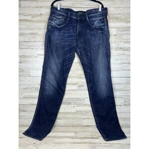 Mens Replay M914 ANBASS Stretch Slim Tapered Blue Jeans W36 L34